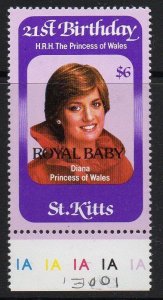 ST.KITTS SG100w 1982 BIRTH OF PRINCE WILLIAM $6 WMK INVERTED MNH