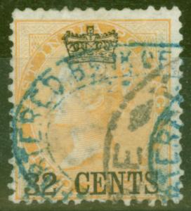 Straits Settlements 1867 32c on 2a Yellow SG9 Fine Used with Chop