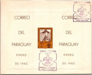 SCHALLSTAMPS PARAGUAY 1962 FDC COVER COMM BOY SCOUTS IMPERF DIFFE COLOR SOUVENIR