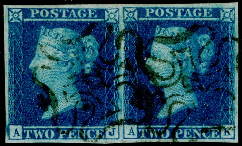 SG14, 2d blue PLATE 3, FU. Cat £1100+. BLACK MX WITH 12 PAIR. FULL MARGINS.AJ AK 