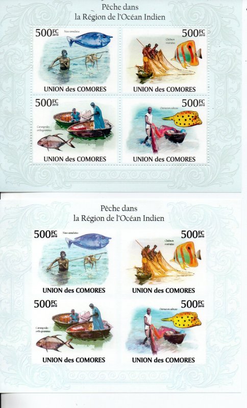 Comoro Islands 2011 fish sheetlets perf and imperf MNH ..