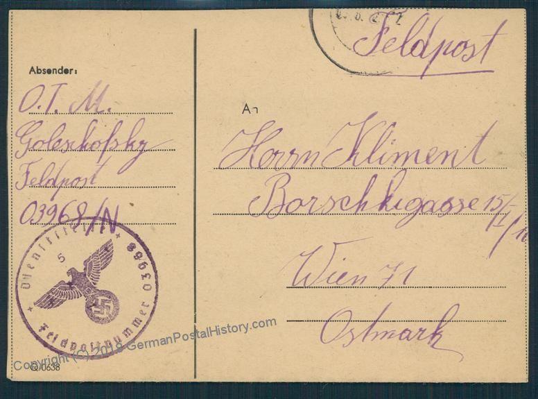 3rd Reich Org Todt (OT) Abschnitt Bauleitung 3/V Feldpost Cover 53565