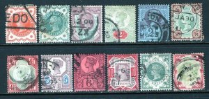 GB 1887-1900 QV Jubilee 12 Stamps Including Both 1sh FVF Used CV$455