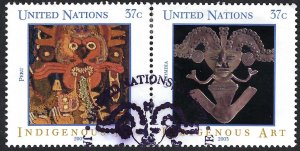 United Nations #836a, b & e  3 x 37¢ Indigenous Art (2003). Used.