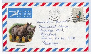 SOUTH AFRICA Air Mail Cover ILLUSTRATED *RHINO* Pinetown GB Bideford 1975 YR99