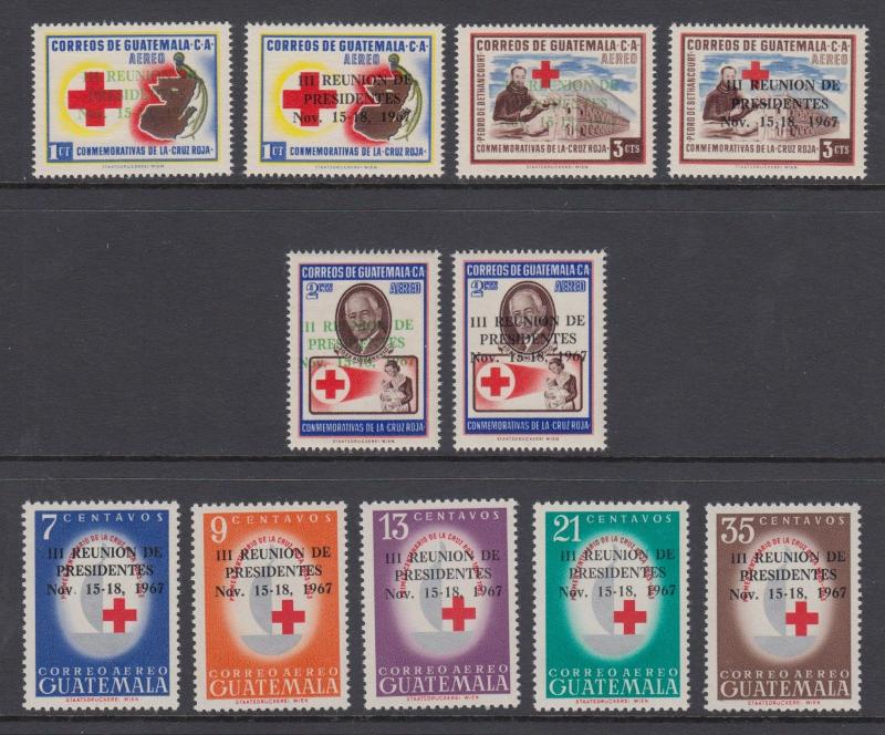 Guatemala Sc C390-C400 MNH. 1967 Presidents' Meeting overprints, cplt set, VF