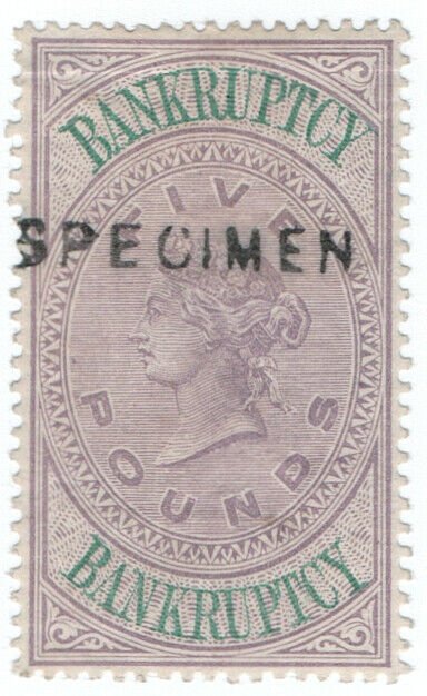 (I.B) QV Revenue : Bankruptcy £5 (1889) specimen 