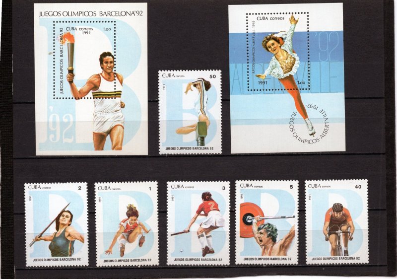 CUBA 1991 OLYMPICS SET OF 6 STAMPS & 2 S/S MNH