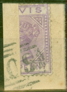 Nevis 1880 1d Lilac-Maive SG23a Bisected on Piece Fine Used Scarce