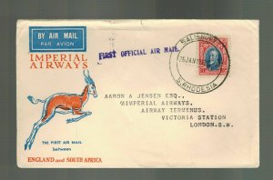 1932 Salisbury Rhodesia First Flight Cover FFC London England Imperial Airways