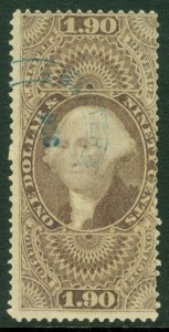 EDW1949SELL : USA 1862 Scott #R80c Blue cds cancel. Tiny thin. Catalog $200.00.