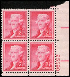 US #1033 JEFFERSON MNH LR PLATE BLOCK #25590