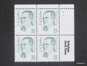 BOBPLATES #2934 Cal Farley Plate Block F-VF MNH DCV=$3 ~ See Details for #s/Pos