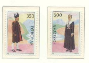 Faroe Islands Sc 189-190 1989 Folk Costumes stamp set mint NH