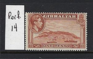 GIBRALTAR SCOTT #108A  GEORGE VI 1P PERF 14 - MINT LH