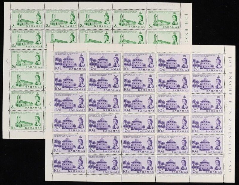 BAHAMAS 1962 Nassau Centenary set 8d & 10d full sheets with imprints. MNH **. 