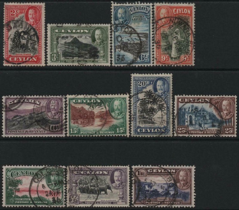 CEYLON-1935-36 Set to 1r Sg 368-378 GOOD USED V40428