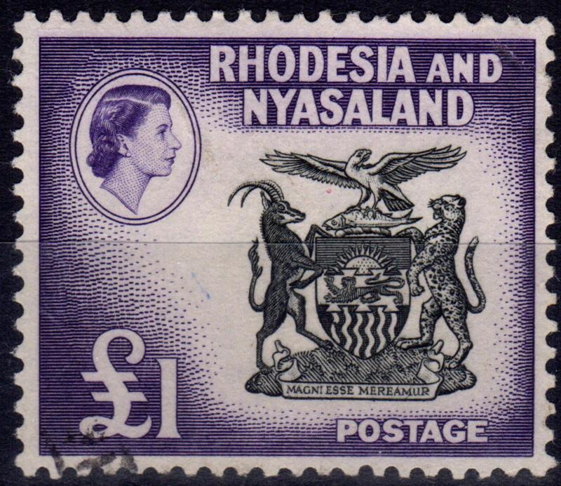 Rhodesia & Nyasaland 1959 £1 Black & Dp Violet SG31 V.F.U 