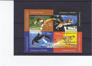 Romania 2015 STAMPS Animals antelope cheetah dolphin puma block MNH wildlife