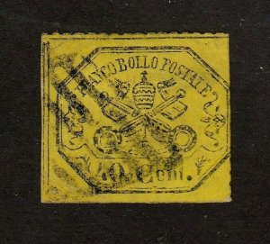 Roman States stamp #24, used, 1868, glazed paper,  CV $125.00