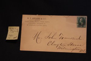 Scott 158 on cover Middletown DE to Wilmington DE (#1464)