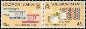 Solomon Islands #361a, 363a, Complete Set(2), Pairs, 1977, Coins, Never Hinged