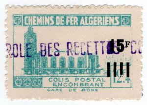 (I.B) France Colonial Railway : Algeria Chemins de Fer 15F on 12.4F OP