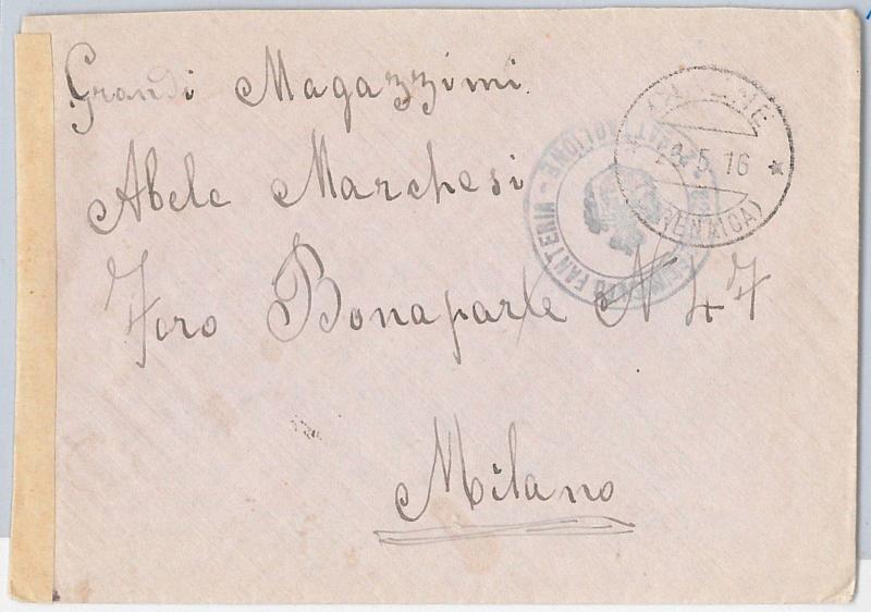 47677 - ITALIA COLONIE: CIRENAICA - Storia Postale: BUSTA  a Milano 1916