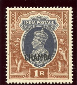 India - Chamba 1942 KGVI 1r grey & red-brown superb MNH. SG 102. Sc 101.