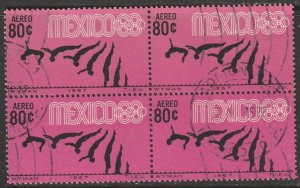 MEXICO C328, 80c Diving 3rd Pre-Olympic Set 1967. Used BLOCK OF 4. VF. (538)