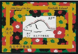 Norfolk Is 601 MNH 1996 Year of the Rat souvenir sheet (ak3438)