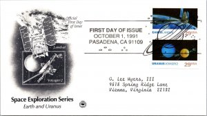 FDC 1991 SC #2577a Earth Landsat & Uranus Voyager 2 - Pasadena CA - Pair - J2717