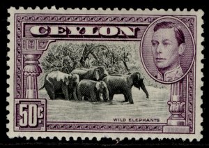 CEYLON GVI SG394, 50c black & mauve, M MINT. Cat £160. PERF 13 X 11½