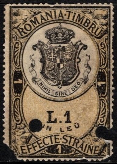 1890 Romania Revenue 1 Lei Revenue Foreign Effects Nothing Without God Used