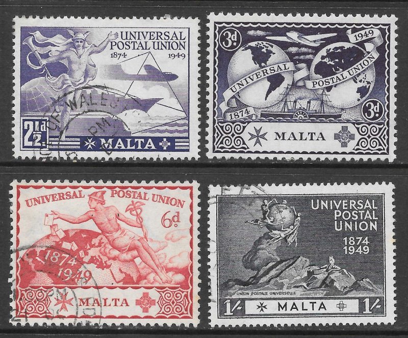 Malta Scott 225-228 Used/Unused - 1949 UPU Issue - SCV $6.75