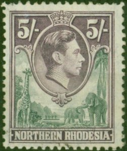 Northern Rhodesia 1938 5s Grey & Dull Violet SG43 Fine Used (2)