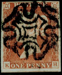 SG8, 1d red-brown PLATE 21, good USED. Cat £70. BLACK MX. KH