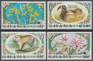 GHANA Sc # 450-3 CPL MNH SET of 4 - FAUNA & FLORA, ANIMALS and FLOWERS