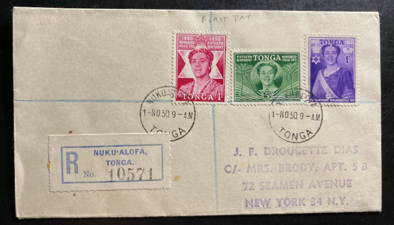 1950 Nukualofa Tonga Toga First day Cover FDC to New York USA 