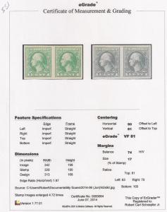 531 1 cent Washington pair Stamp mint OG NH EGRADED VF 81