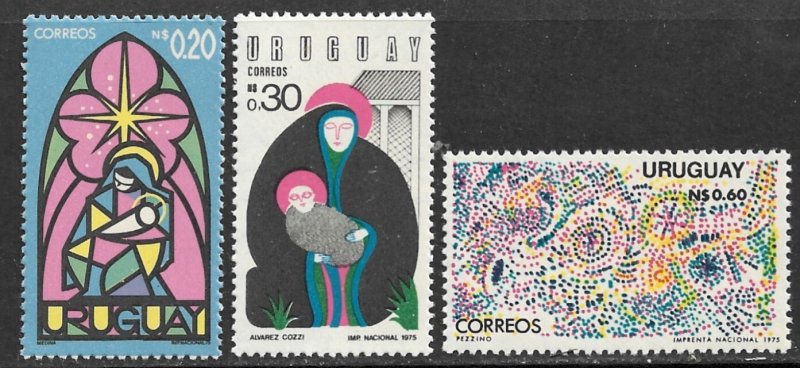 URUGUAY 1975 CHRISTMAS SET Sc 925-927 MNH