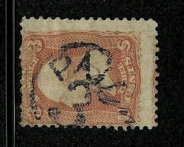 US #65 w/ Fancy Cancel:  'PAID' over '3' Postal Marking    [SL]