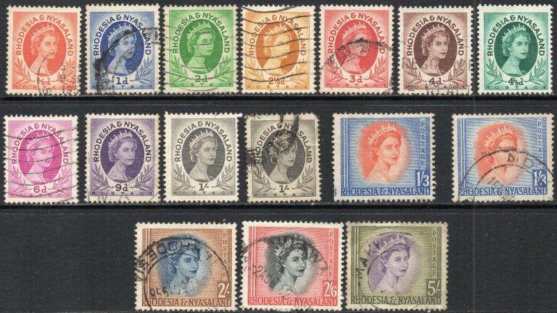 1954 Rhodesia & Nyasaland Sg 1/13 Short Set of 16 Values Mounted Mint/Used 