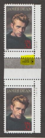 U.S. Scott #3082 James Dean Stamps - MR Plate - Mint NH Horizontal Gutter Pair