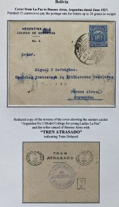 1927 La Paz Bolivia College For Ladies Cover To Buenos Aires Argentina Delay Tra