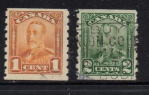 Canada Sc 160-1 1929 George V Scroll issue coil stamp set used