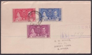 BASUTOLAND - 1937 REGISTERED ENV. TO SOUTH AFRICA WITH KGVI CORONATION STAMPS