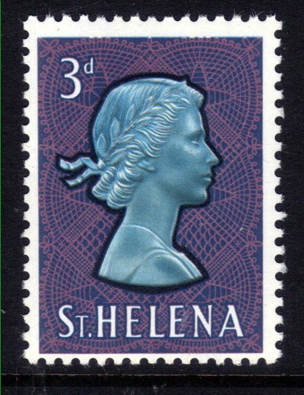 St Helena 1961 - 65 QE2 3d Portrait QE2 Umm Chalk Paper SG 179a ( 1212 )