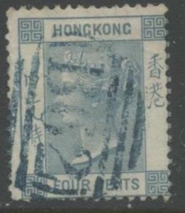 HONG KONG Sc#10 1863 4c Slate Wmk. 1 Crown & CC Used (ab)