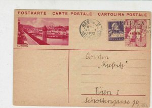 Switzerland 1932 Basel Cancel Telephon Slogan Man Stamp Postcard to Wien Rf30559 